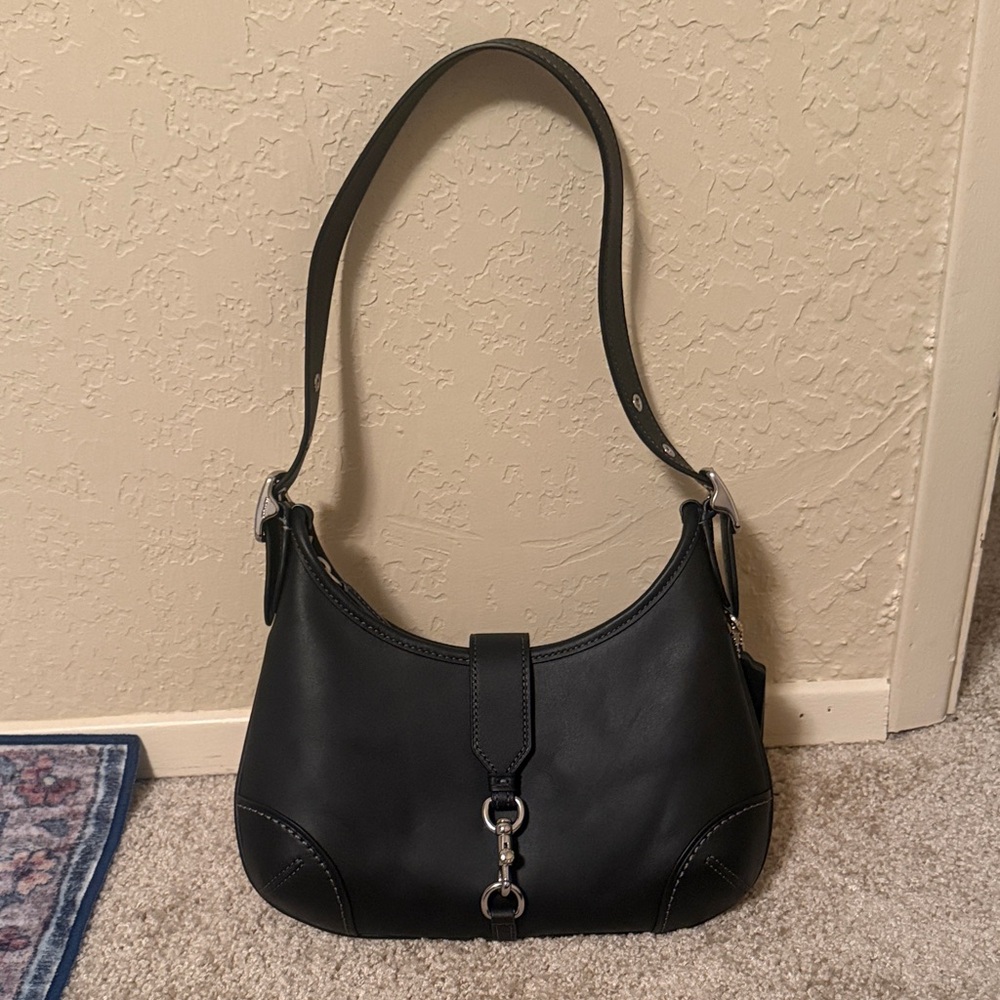 Coach Black Leather Shoulder Hobo with Signature Hardware